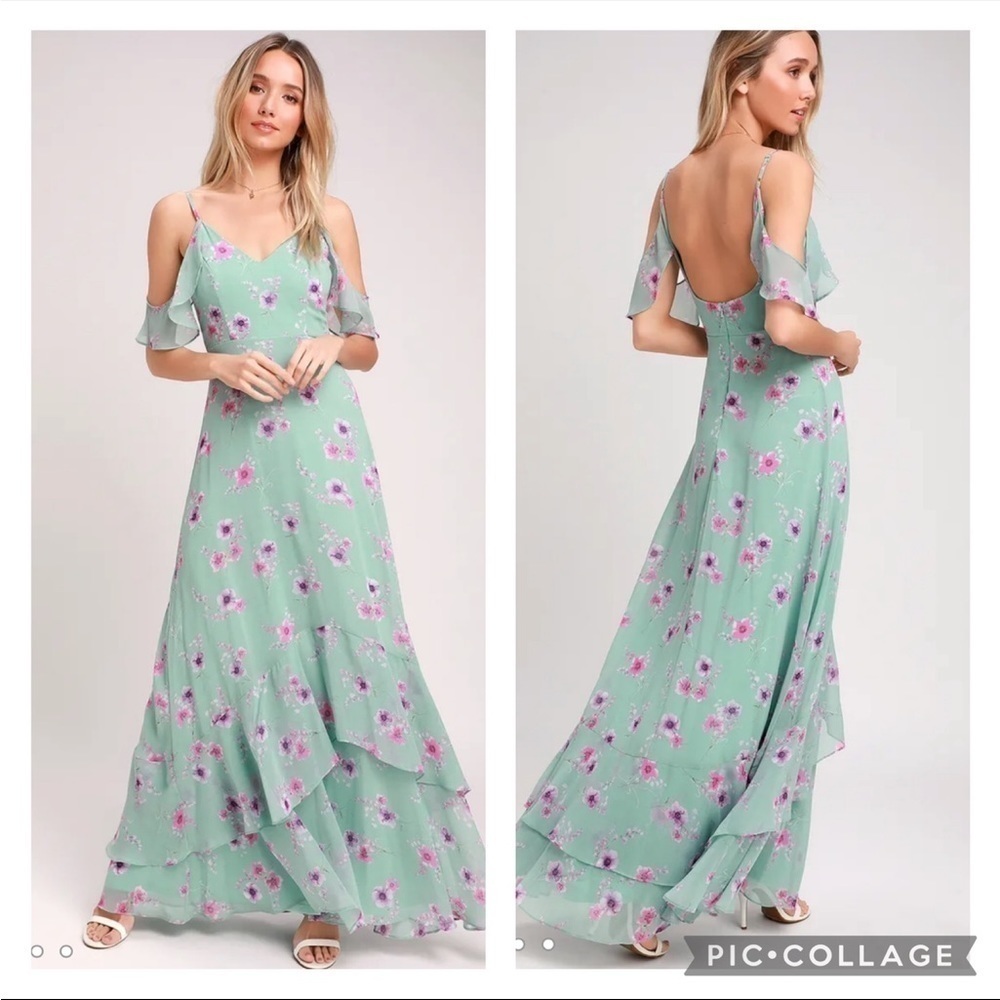 NWT Lulus Take You There Mint Green Floral Print
Maxi Dress Small